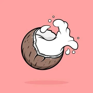 Coconut half with milk splashes. Vector clipart. Stock Illustration