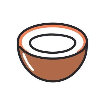 Coconut half. Opened coconut shell with white milk inside, symbolizing trop.. Stock Illustration