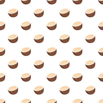 Coconut halves seamless pattern creating tropical background Illustrazione stock