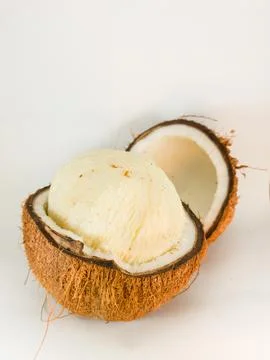 Coconut that has been split contains the embryo Stock Photos