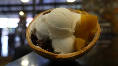 Coconut ice cream in coconut shell Stock Footage 195315376