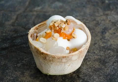 Coconut ice cream in coconut shell. Stock Photos