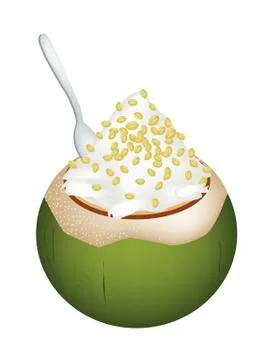 Coconut Ice Cream with Split Peas on White Background Illustrazione stock