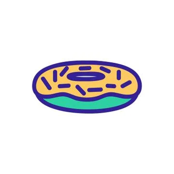 Coconut icing donut top view icon vector outline illustration Stock Illustration
