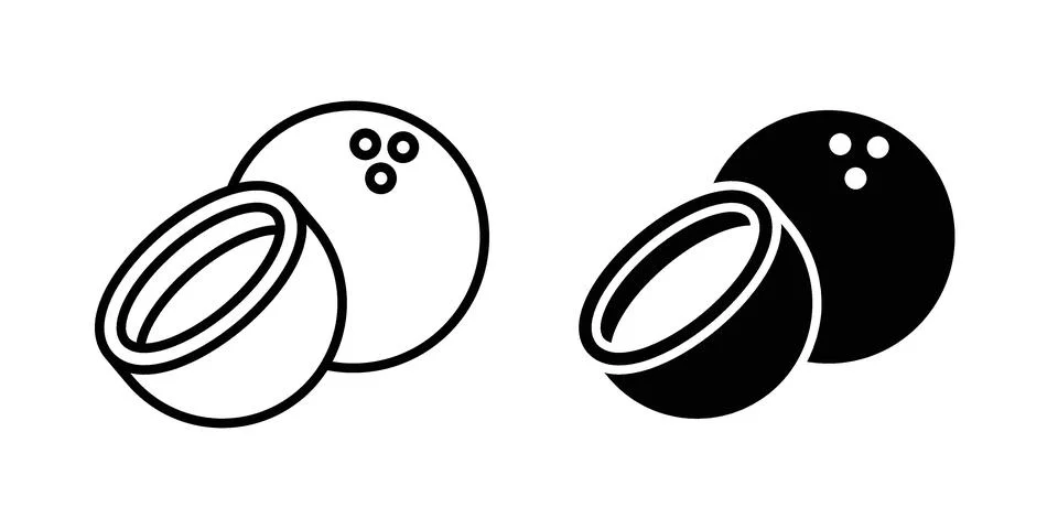 Coconut icon silhouette vector set. thin line pack Stock Illustration