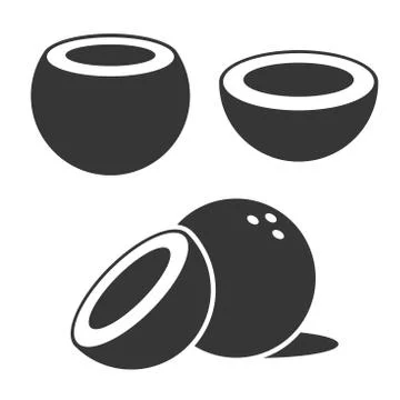 Coconut Icons set on White Background. Vector Stock Illustration