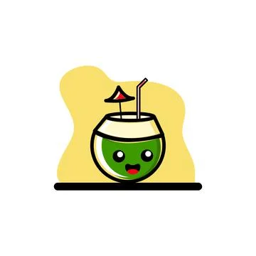 Coconut Juice Cute Character Vector Illustration Concept Design Stock Illustration