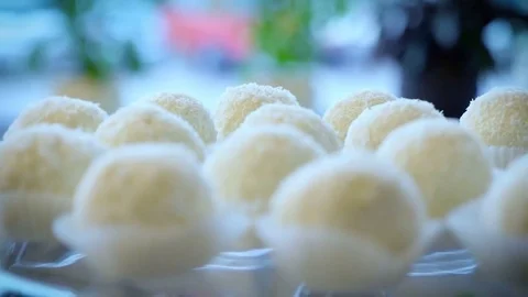Coconut laddu candy on candy bar Stock Footage 69218583