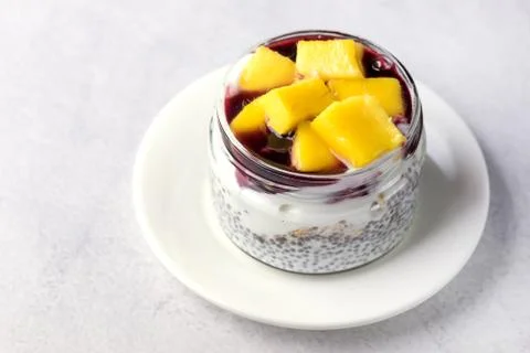 Coconut Mango Chia Seed Pudding Healthy Vegan Diet Dessert Horizontal Copy Sp Stock Photos