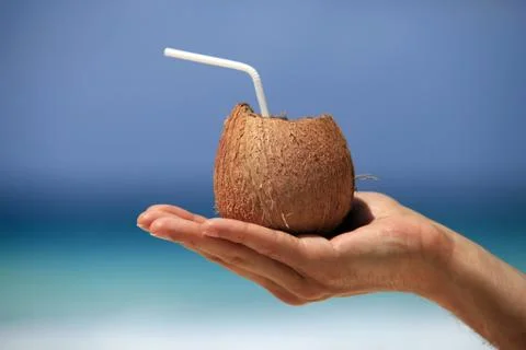 Coconut in a man's hand Stock Photos