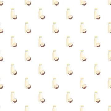 Coconut milk bottles repeating pattern white background Stock Illustration