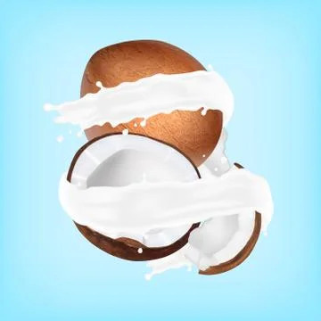 Coconut in a milk splash Stock Illustration