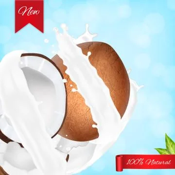 Coconut in a milk splash Illustrazione stock