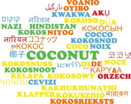 Coconut multilanguage wordcloud background concept Illustrazione stock