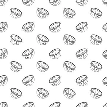Coconut outline seamless pattern on white background. Stock Illustration