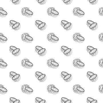 Coconut outline seamless pattern on white background. Stock Illustration
