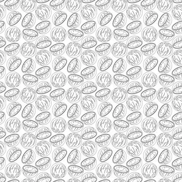 Coconut outline seamless pattern on white background Stock Illustration