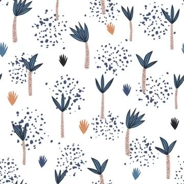 Coconut palm seamless pattern in Scandinavian style. Cute hawaiian background Stockillustratie