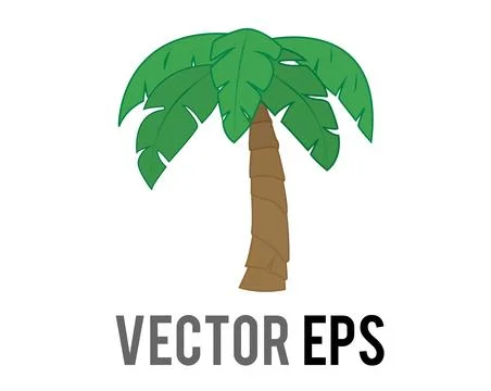 Coconut palm tree icon with long, green leaves and tall brown segmented trunk Stock Illustration