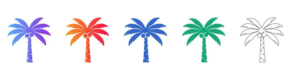 Coconut Palm Tree Icon Set Illustration