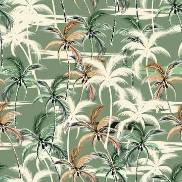 Coconut Palm Tree pattern on Green  background Stock Illustration