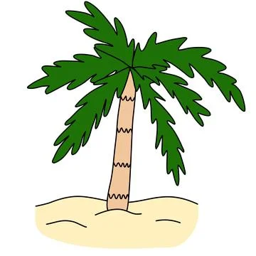 Coconut palm tree in sand, simple style doodle vector Stock Illustration