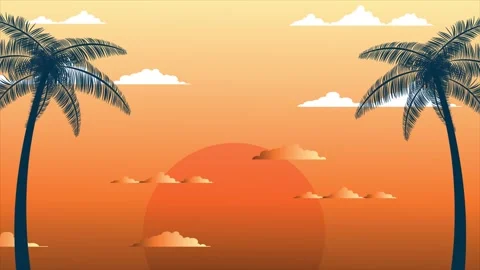 Coconut Palm Tree Silhouette on the Left Side Видео 336793081