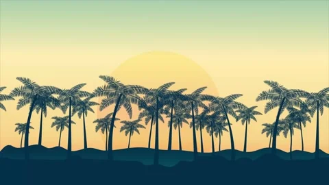 Coconut Palm Tree Silhouette on the Left Side with Orange and Red Stock Footage 336793105