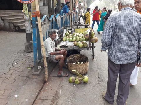 Coconut palm water seller at Kolkata city Stock Photos