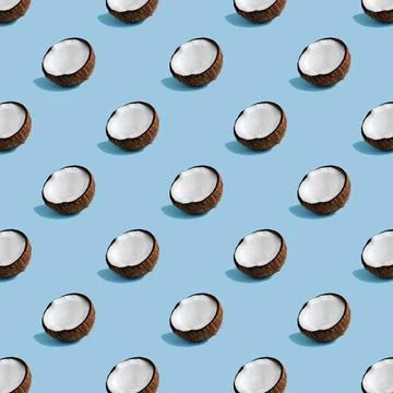 Coconut pattern on blue background. Stock Photos