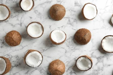 Coconut pattern on marble table, flat lay Foto stock