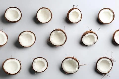 Coconut pattern on white background, top view Foto stock