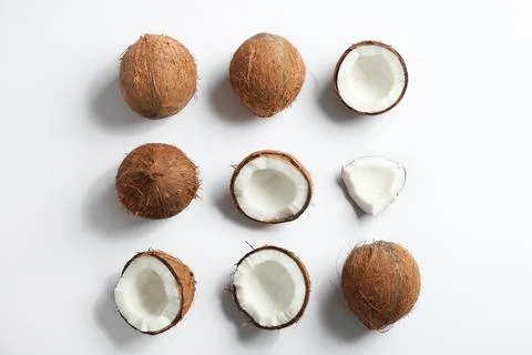 Coconut pattern on white background, top view Foto stock
