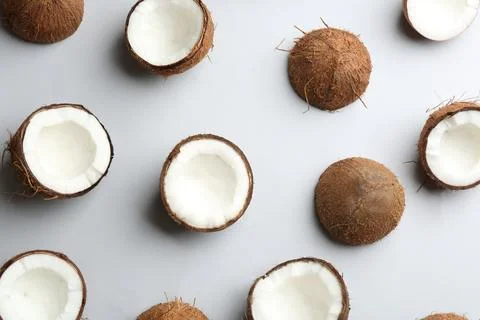 Coconut pattern on white background, top view Stock Photos