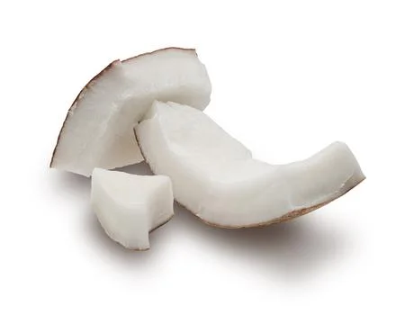Coconut pieces isolated on white background Stock Photos