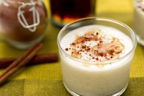 Coconut rice pudding close-up. Stock Photos