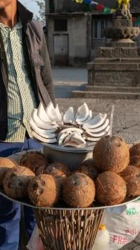 Coconut for sale on street in nepal Stock Photos