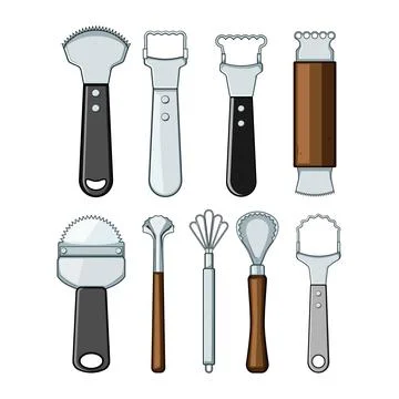 Coconut scraper tool set cartoon vector illustration Stock Illustration