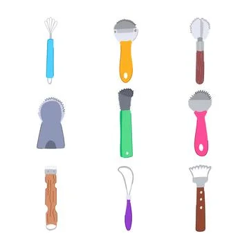 Coconut scraper tool set cartoon vector illustration Stock Illustration