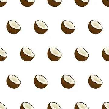 Coconut seamless pattern in cartoon style on white background. 스톡 일러스트