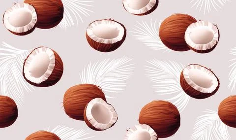 Coconut seamless pattern, summer paradise print. Coco oil and milk packaging Stock Illustration