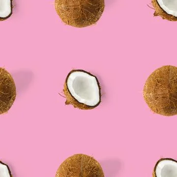 Coconut Seamless pattern. Tropical abstract background with isolated Coconut on Stock Photos