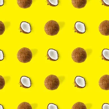 Coconut Seamless pattern. Tropical abstract background with isolated Coconut on Stock Photos