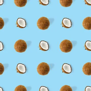 Coconut Seamless pattern. Tropical abstract background with isolated Coconut on Stock Photos