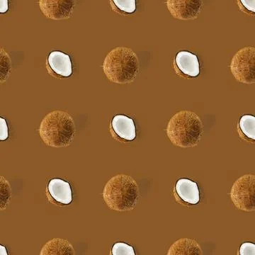 Coconut Seamless pattern. Tropical abstract background with isolated Coconut on Foto stock