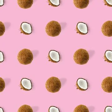 Coconut Seamless pattern. Tropical abstract background with isolated Coconut on Stock Photos
