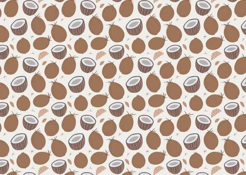 Coconut seamless pattern. Vector illustration. Hand drawn doodle style.Coco.. 스톡 일러스트