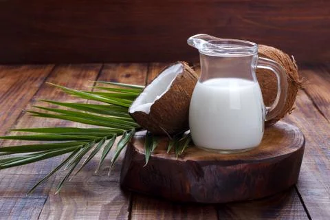 Coconut shell and milk Stock Photos