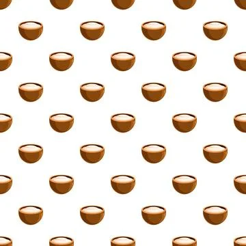 Coconut shell bowls and white substance seamless pattern Stock Illustration