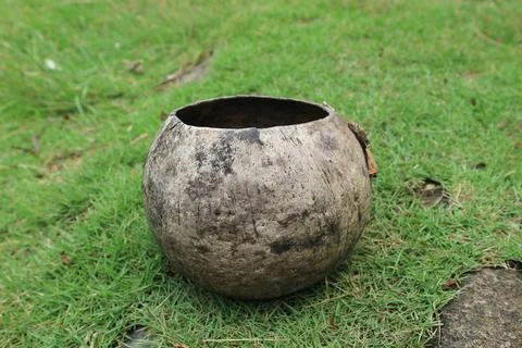 Coconut shells are shaped in such a way as to form a unique bath dipper Stock Photos